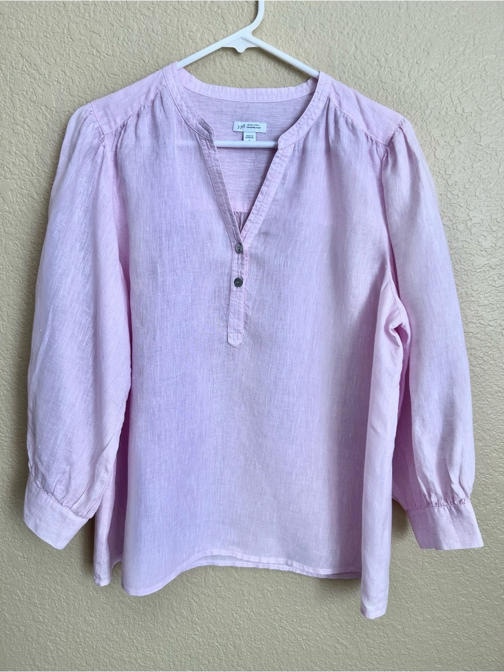 J. Jill Pink Linen Puff Sleeve Top - Picture 2 of 7